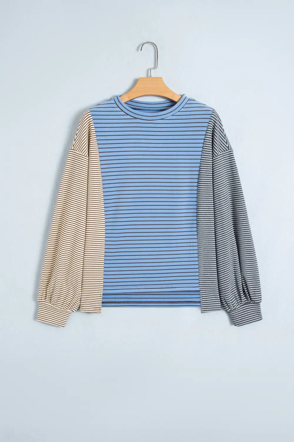 Striped Round Neck Relaxed Long Sleeve Top