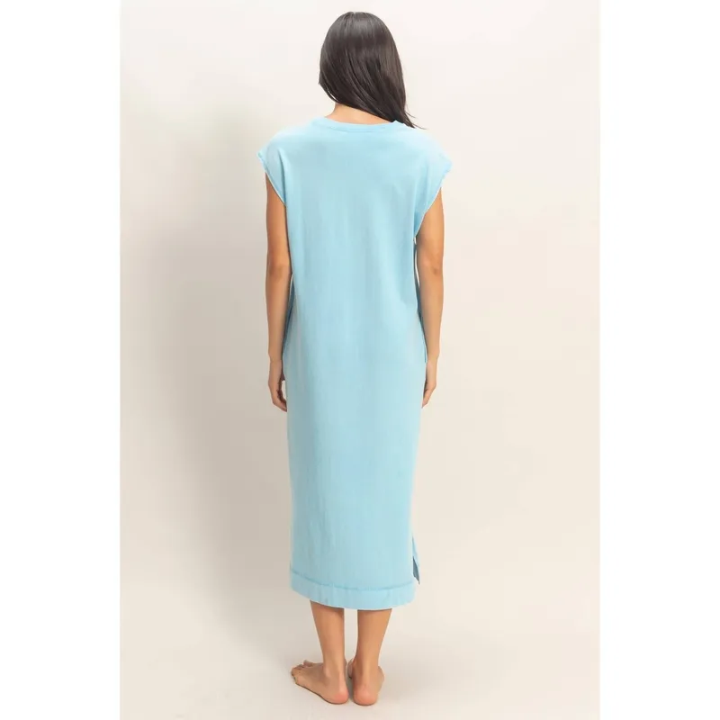 Chocolate Mineral-Wash Cap Sleeve Midi Dress
