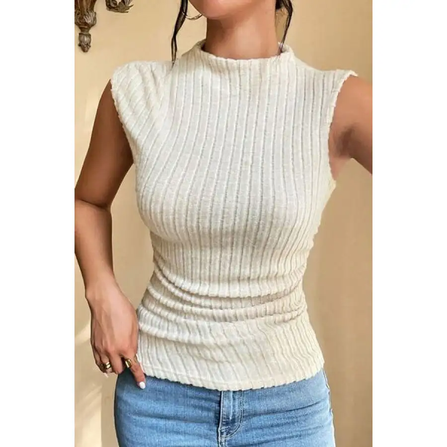 Ribbed Mock Neck Slim Tank