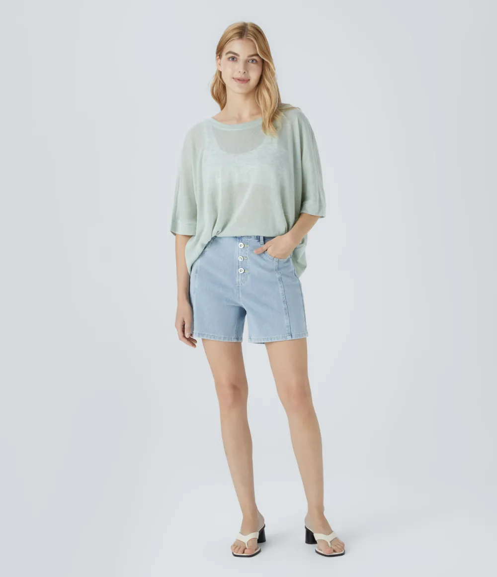 Asymmetric Split Hem Sheer Oversize Casual Top