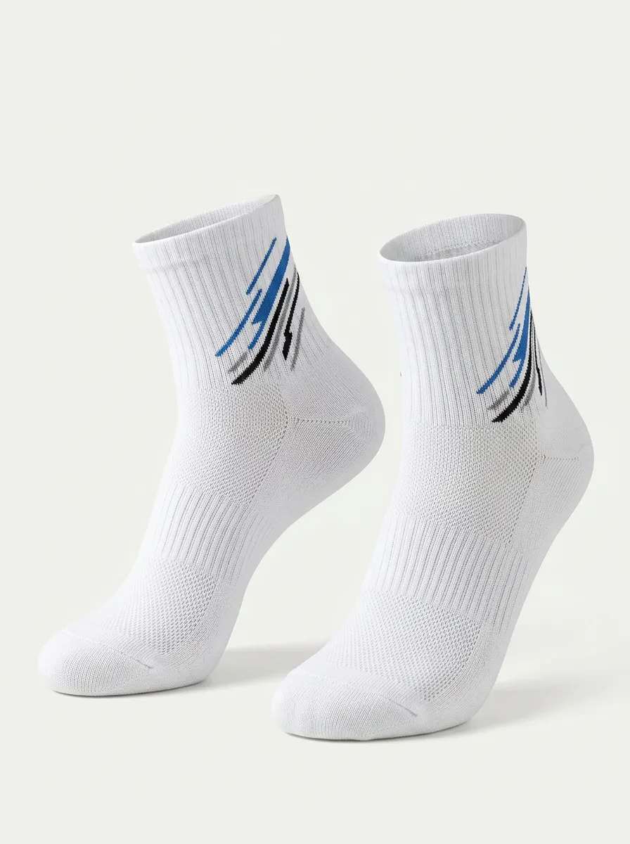 White Stripe Graphic Athletic Ankle Socks