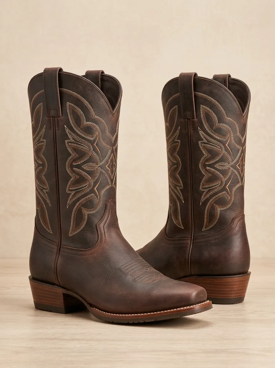 Men's Western Cowboy Embroidered Western Boots Leather