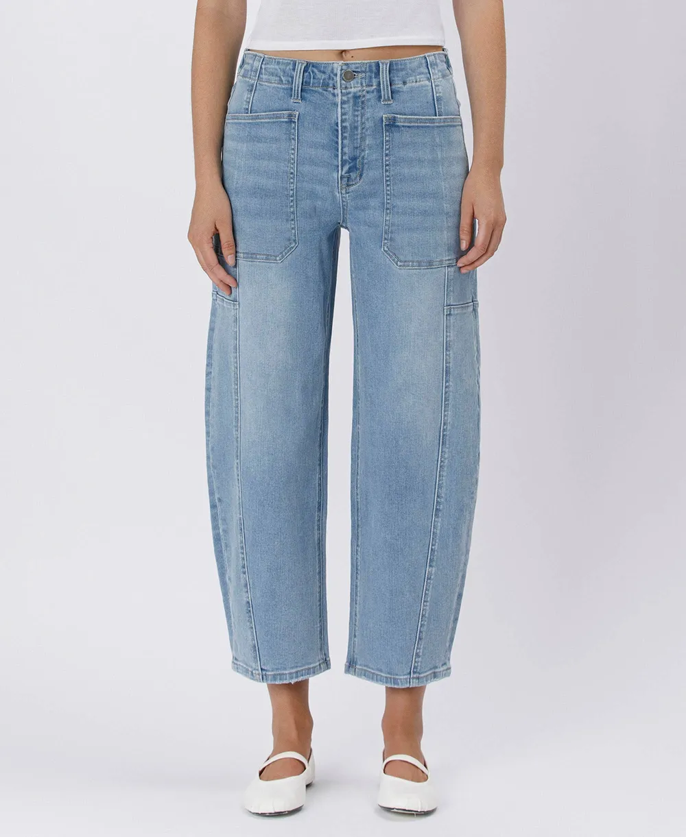 Women's Elastic-Waist Barrel Jeans