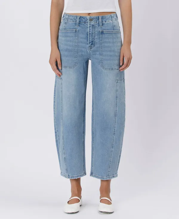 Women's Elastic-Waist Barrel Jeans