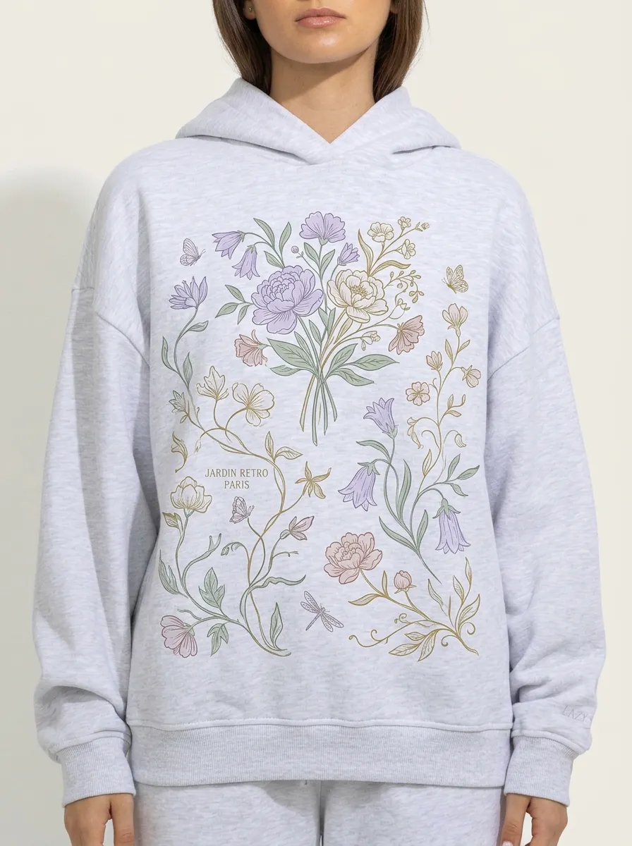 Women's Jardin Retro Paris Floral Butterfly Printed Hoodie