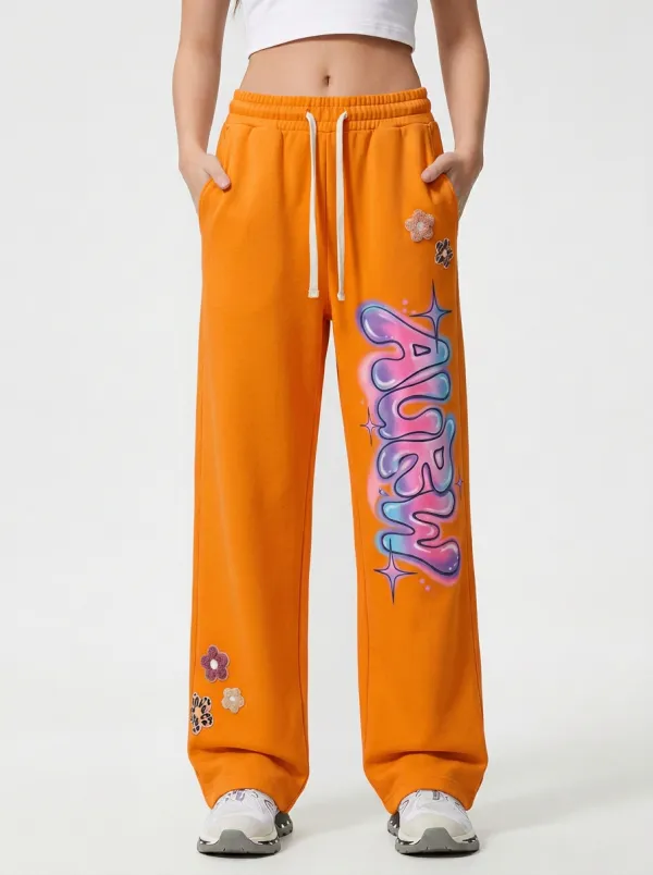 Unisex Contemporary Streetwear Graffiti Floral Sweatpants