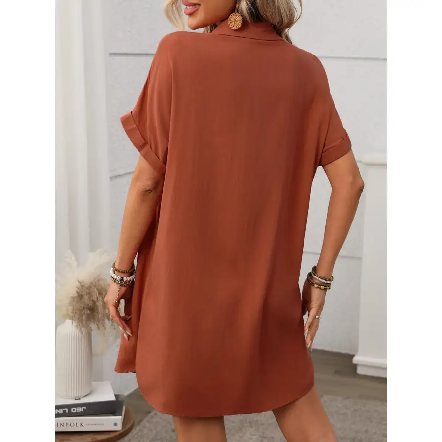 Button Down Short Sleeve Mini Dress
