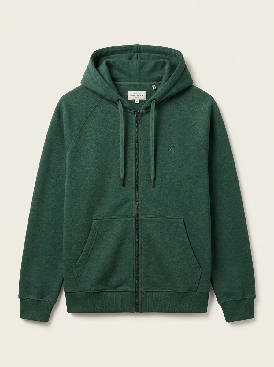 Modern Zip-Up Embroidered Leaf Graphic Silhouette Men's Hoodie