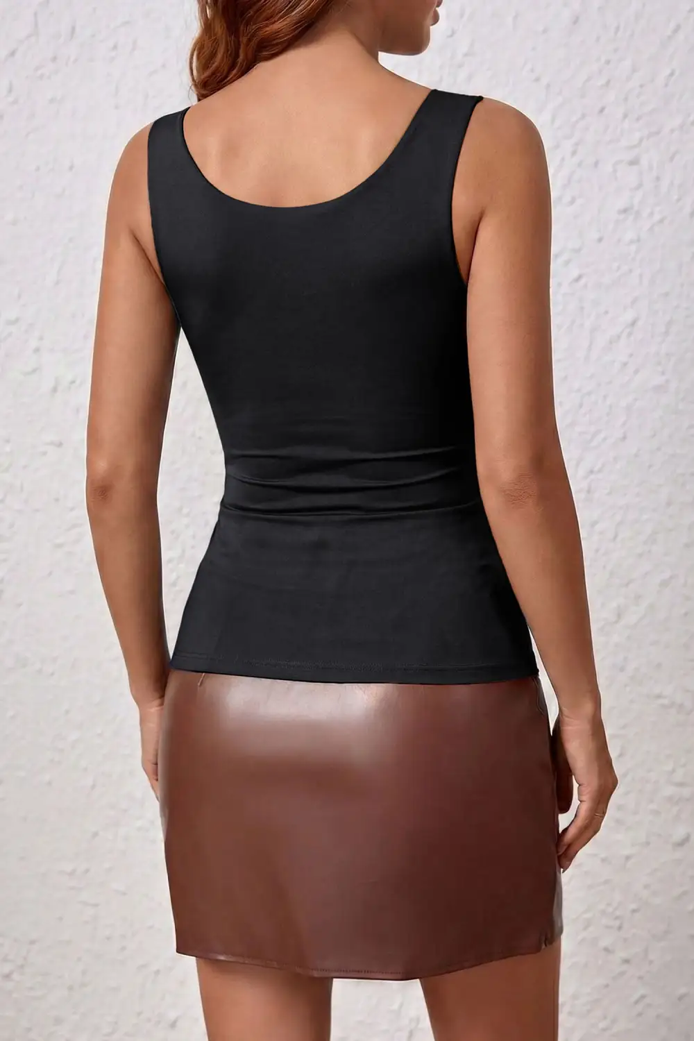 Square-Neck Wide-Strap Solid  Tank Top