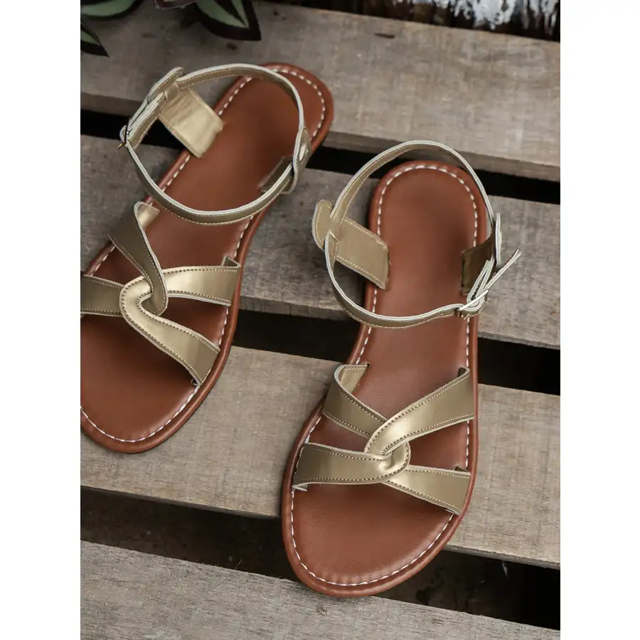 Strappy Flat Sandals with Ankle Buckle