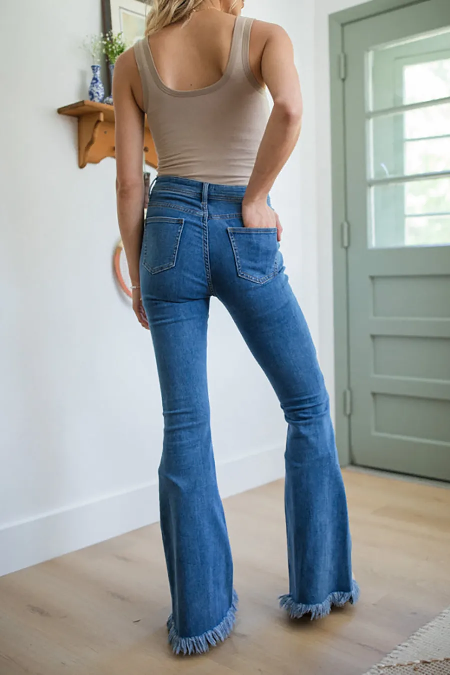 Elegant High Medium Wash Stretchy Flare Jeans