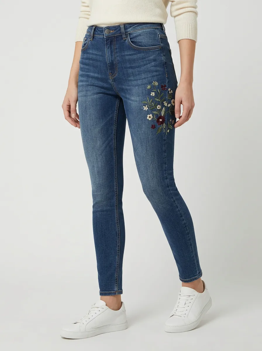 Women's Marin Floral Nature Embroidered Printed Slim Jeans