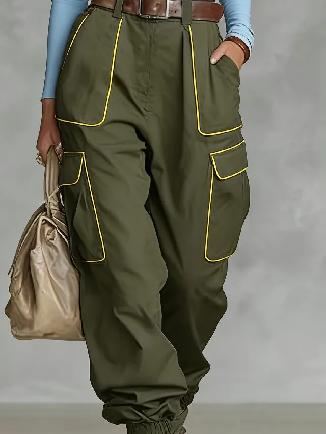 High Waist Multi-Pocket Cargo Work Pants Tapered Trousers