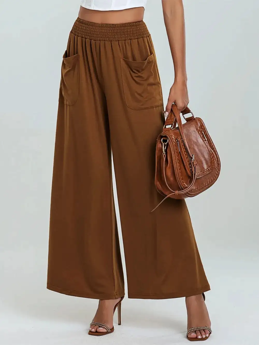 Wide Leg Elastic Waist Pocketed Pants