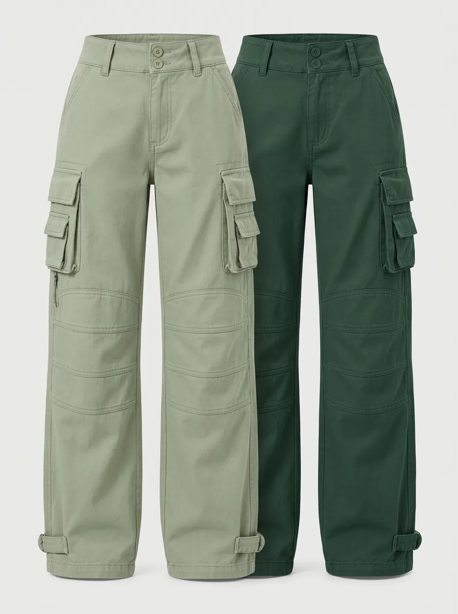 Women's Green Utility Cargo Pants Pair with Multiple Pockets