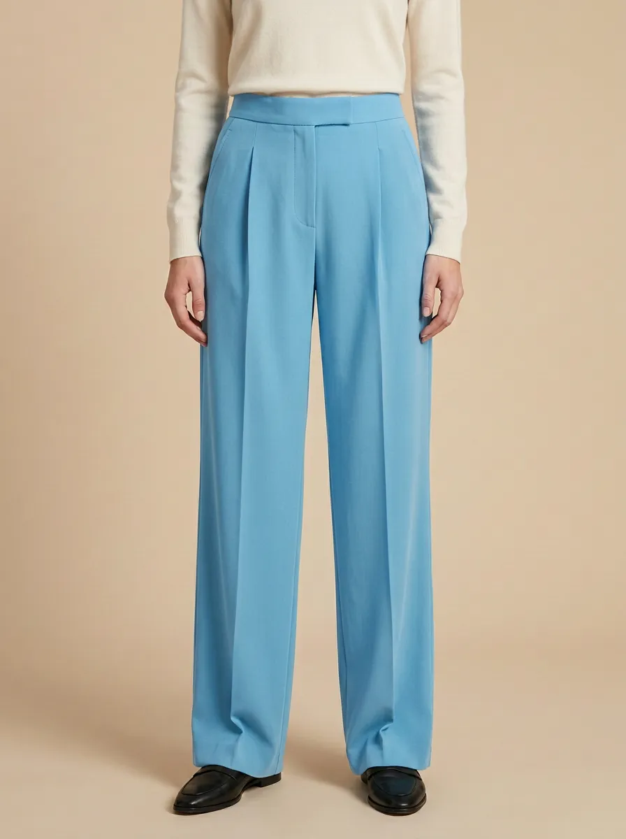 Refined Pleated High Rise Wide Leg Trousers