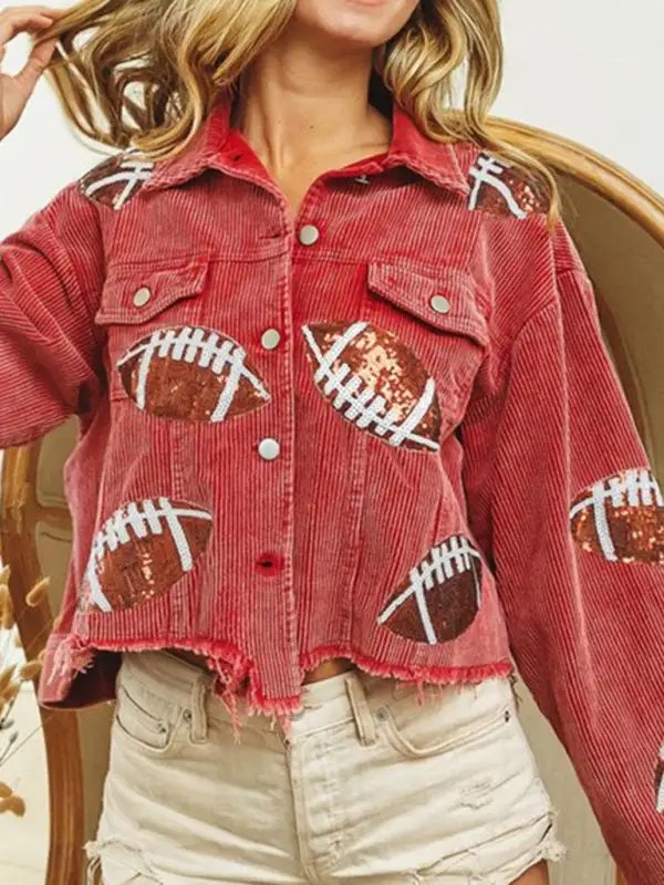 Corduroy Sequined Pocketed Jacket