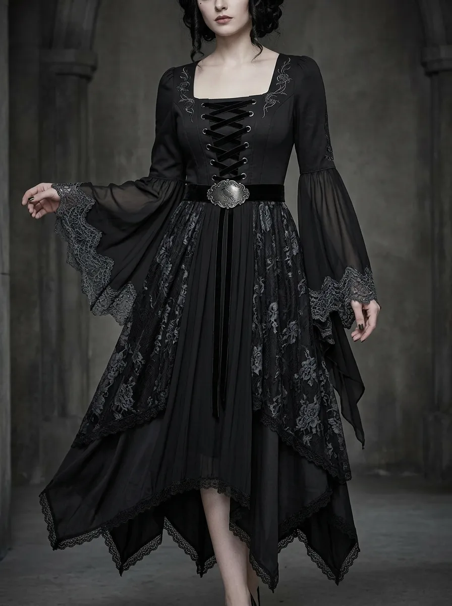 Dark Romantic Floral Victorian Corset Dark Look Women's Gothic Dress