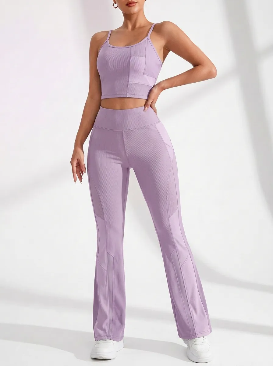 Colorblock Patchwork Flare Active Set