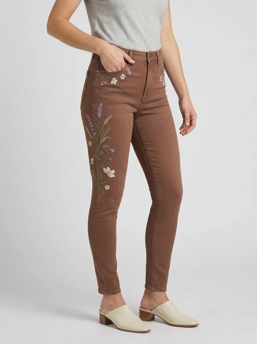 Women's Floral Botanical Embroidered Graphic Slim Jeans