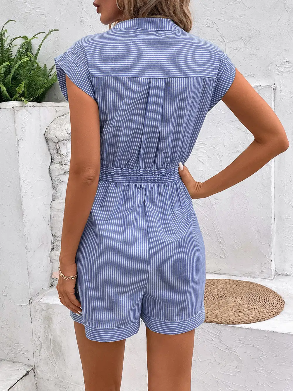 Notched Tie Waist Romper