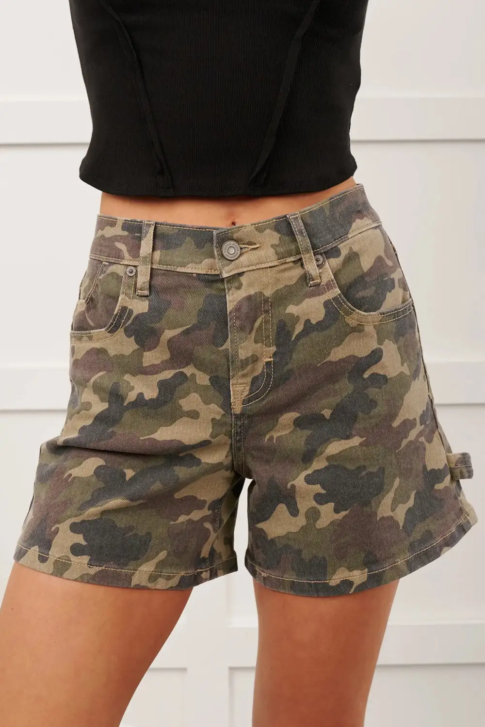Camouflage High Rise Denim Shorts