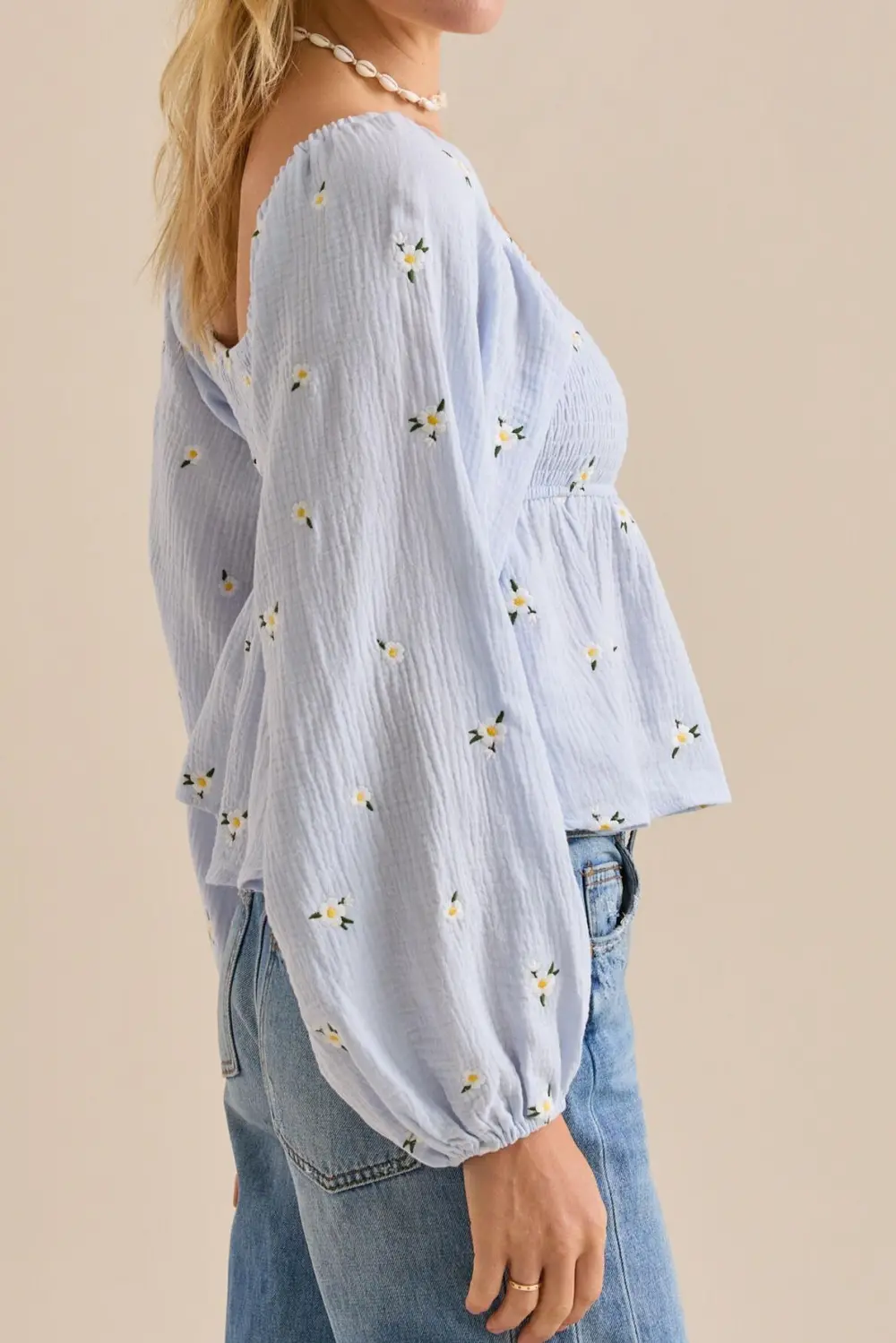 Blue Embroidered Top