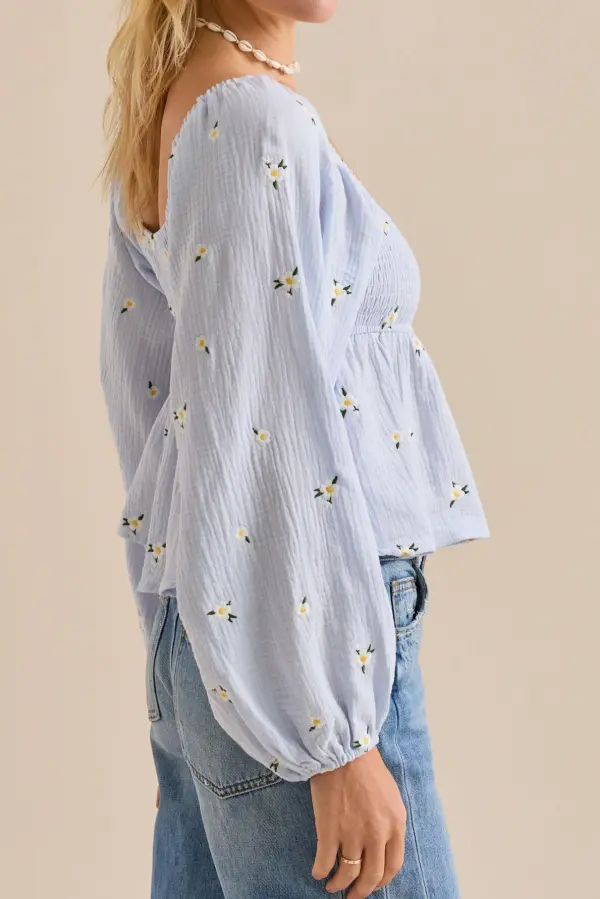 Blue Embroidered Top