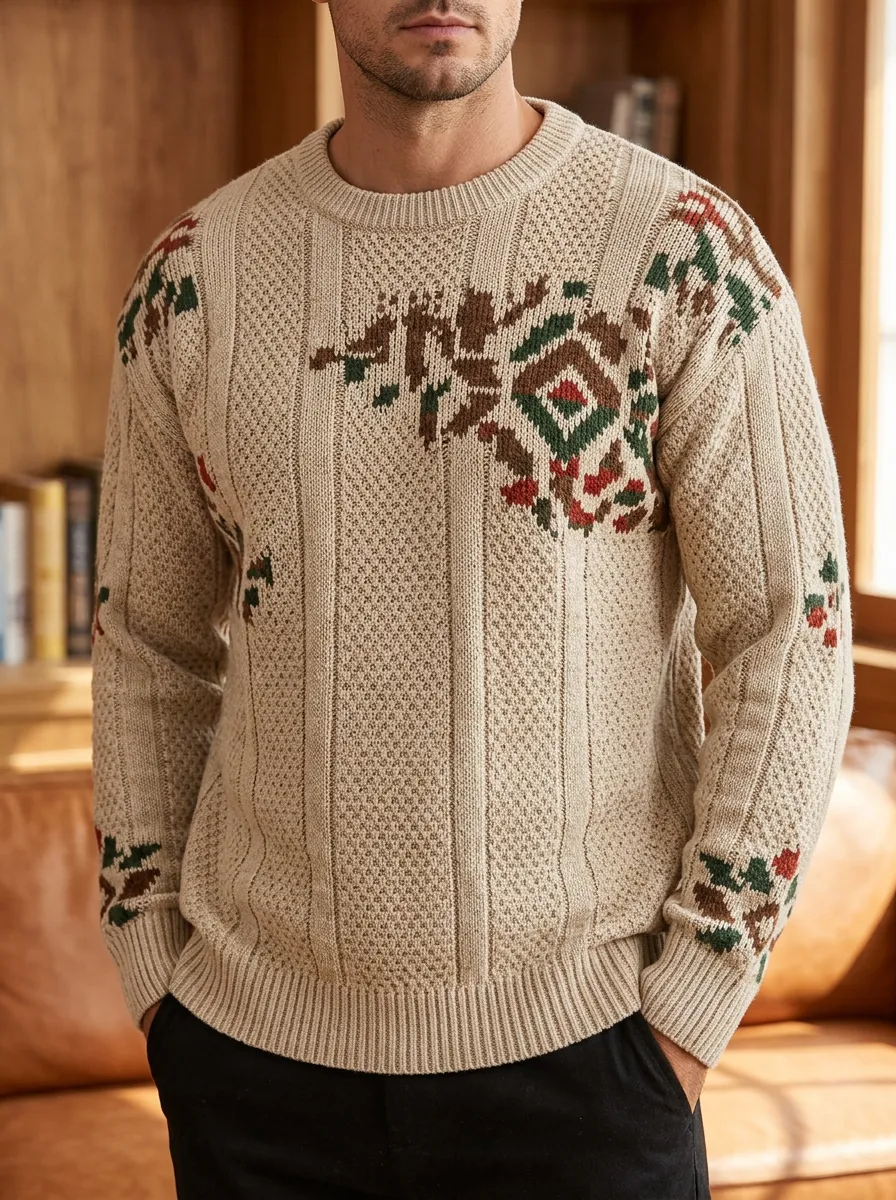 Men's Vintage Geometric Crewneck Sweater