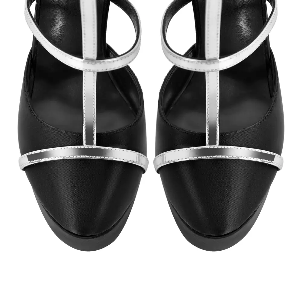Modern Round Toe Platform Stiletto Ankle Strap Pumps