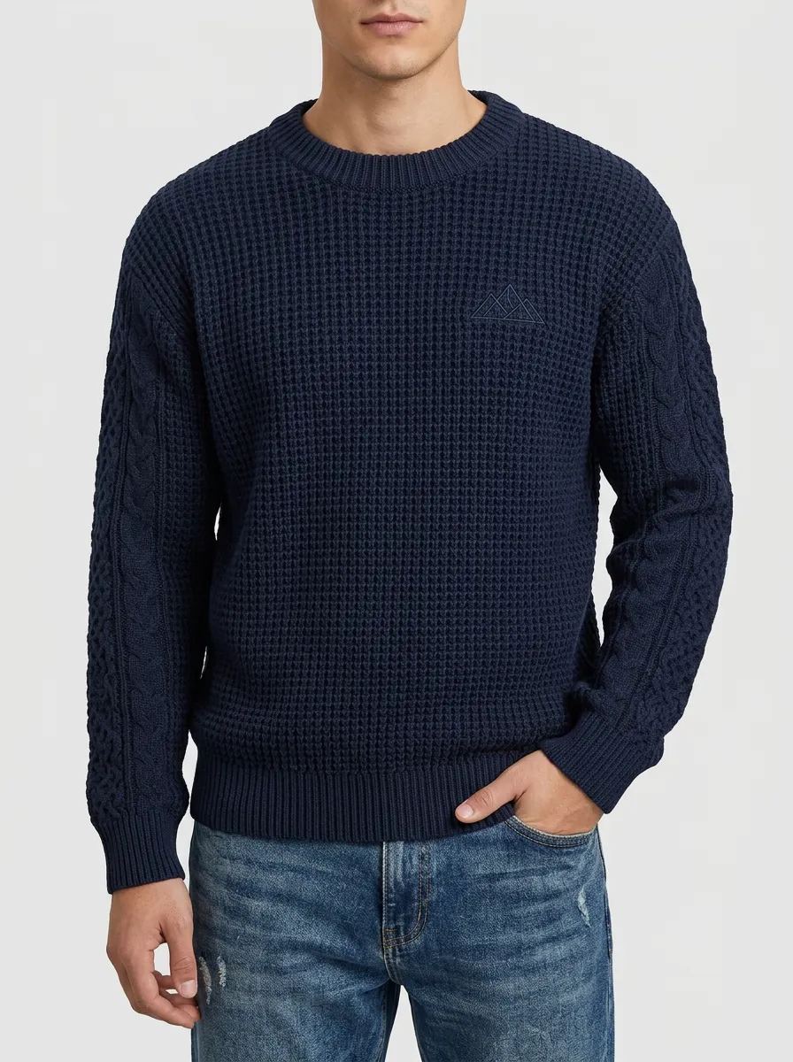 Men's Navy Mountain Minimalist Embroidered Knit Sweater