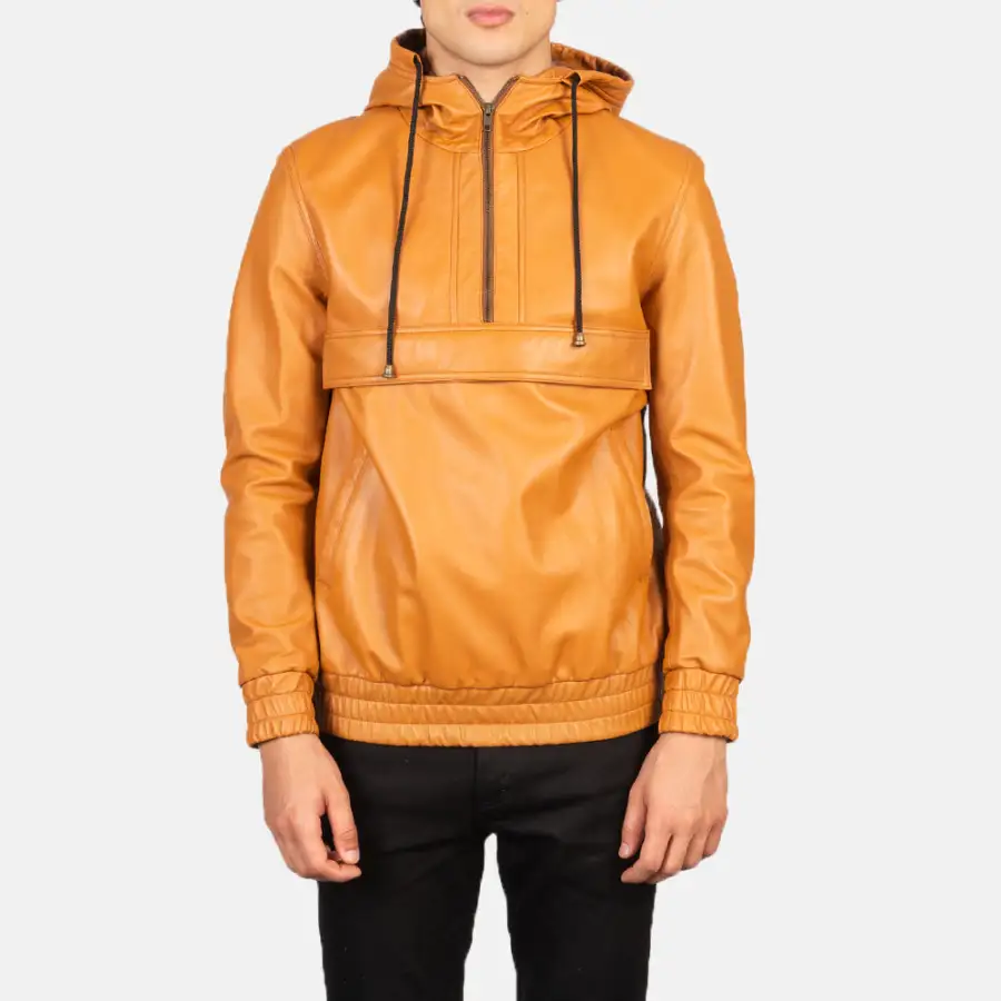 Men's Rugged Hooded Leather Jacket