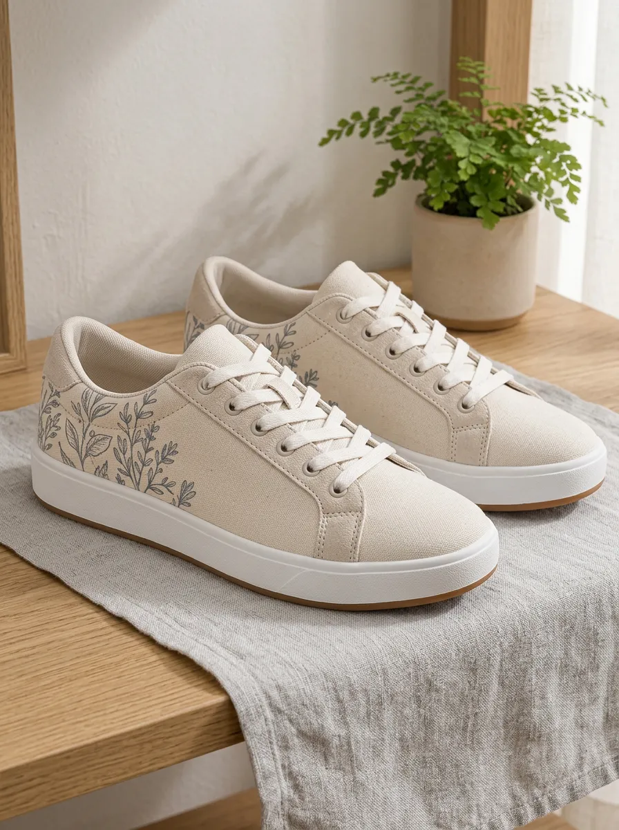 Women's Botanical Leaf Art Printed Canvas Sneakers