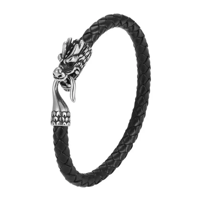Braided Leather Dragon Punk Bracelet