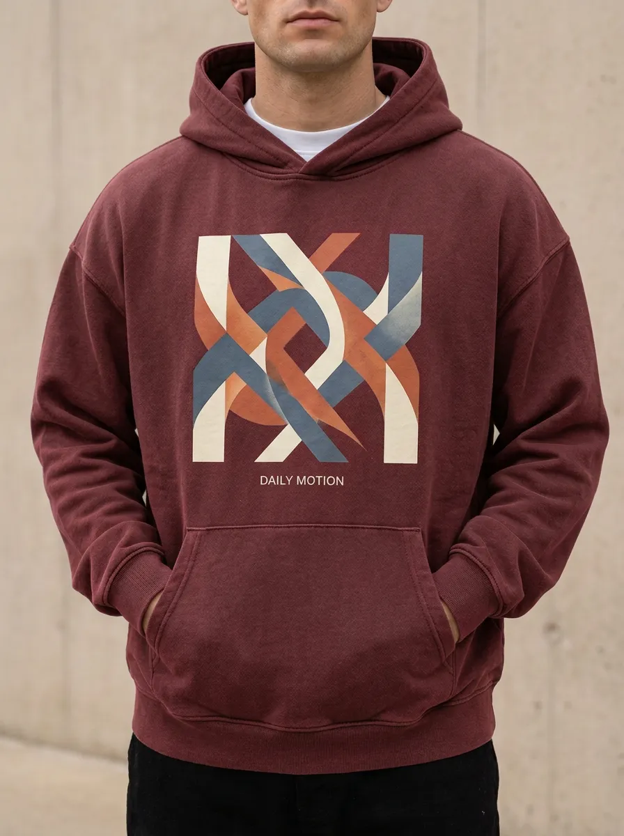 Men's Geometric Abstract Print Kangaroo Pocket Hoodie