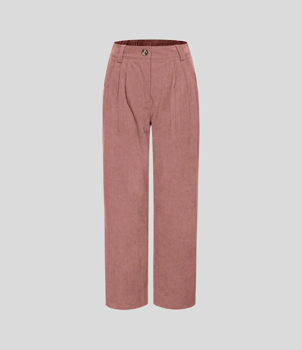 Mid Rise Button Zipper Side Pocket Corduroy Casual Pants