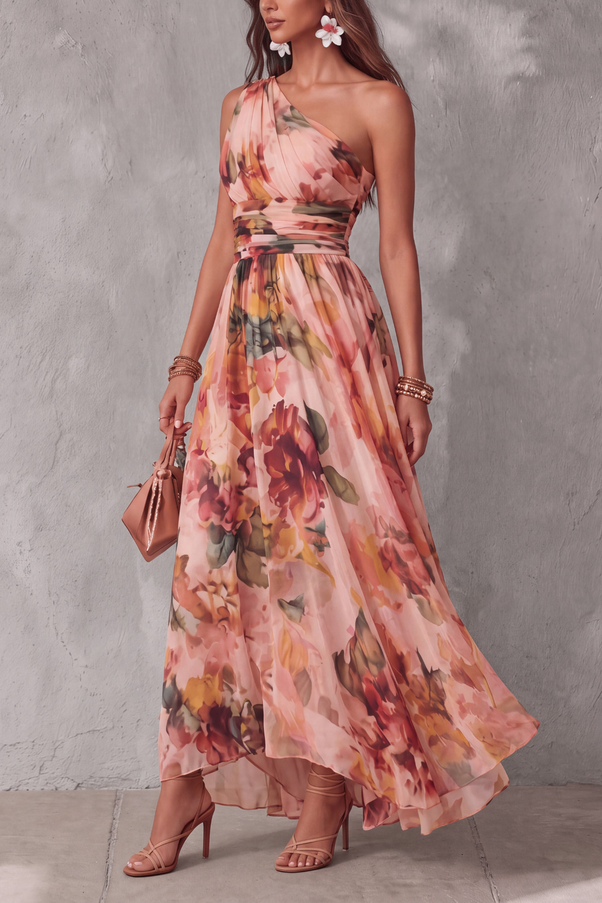 One Shoulder Floral Maxi Dress