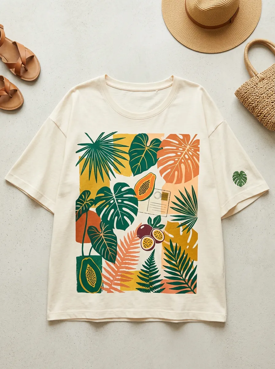 Women's Tropical Botanical Fruit Printed T-shirt