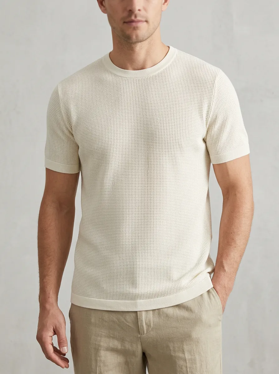 Men's Relaxed Outdoor-Inspired Waffle Knit T-Shirt