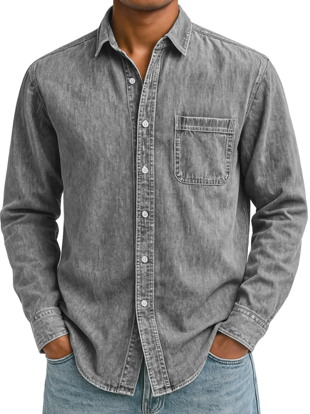 Relaxed Long Sleeve Open Collar Shirt