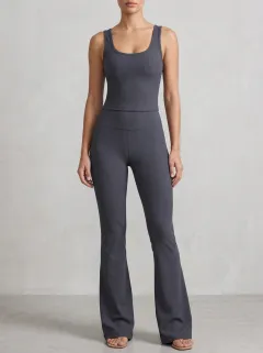 Women's Vintage Inspired Ribbed Yoga Inspired Fitness Inspired Tank Top and Flare Pants Active Set
