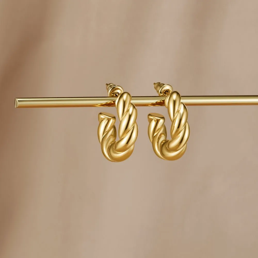 Stainless Steel Plated Twisted Hoop Earrings