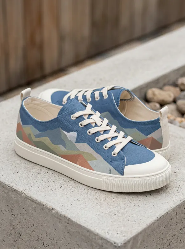 Textured Mountain Geometric Canvas Sneakers