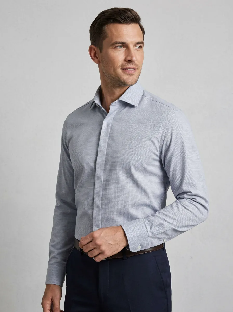 Men's Business Casual Non-Iron Cotton Textured Long Sleeve Shirt