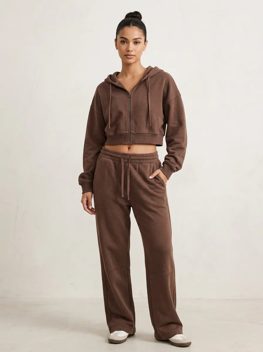 Cropped Minimal Women's Cropped Zip-Up Hoodie Jogger Active Set
