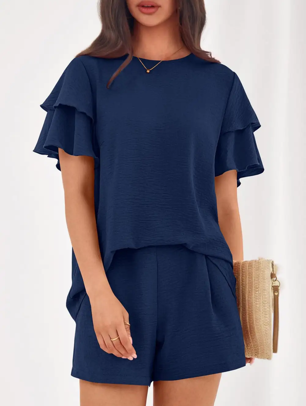 Crew Neck Top Two Piece Set