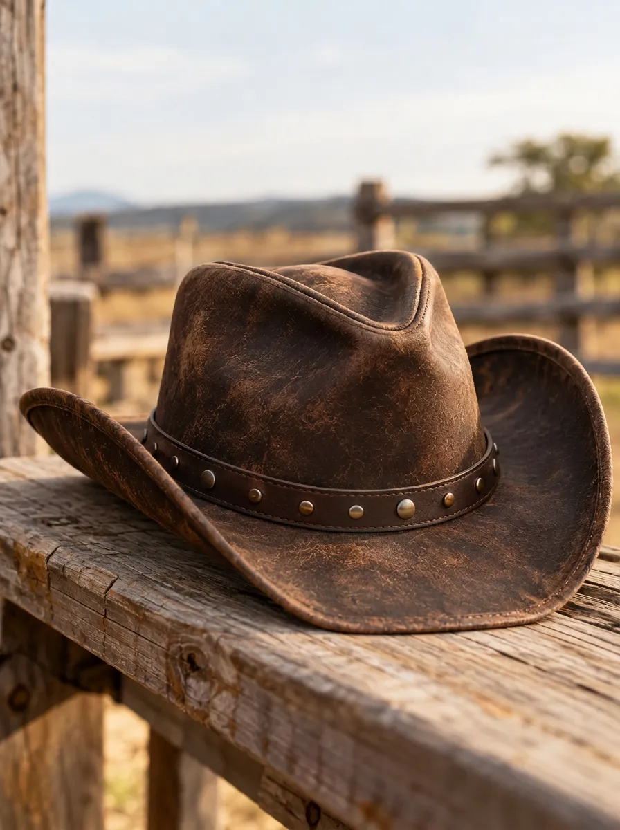 Unisex Distressed Finish Leather Cowboy Hat