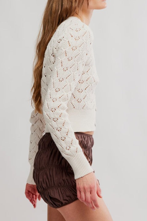 White Pointelle Knit Cardigan