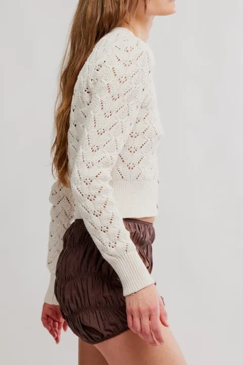 White Pointelle Knit Cardigan