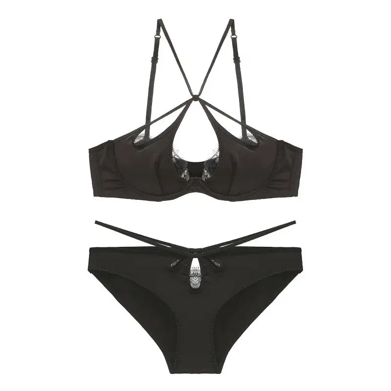 Satin Hollow Lace Bra And Panty Set